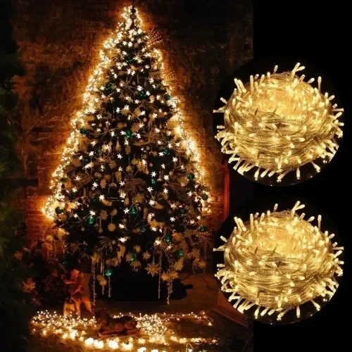 Mey İthalat® 10m 60 LED Pilli 2 Kademeli Gün Işığı Şeffaf Kablo