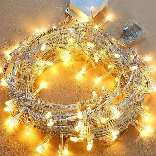 Mey İthalat® 10m 60 LED Pilli 2 Kademeli Gün Işığı Şeffaf Kablo