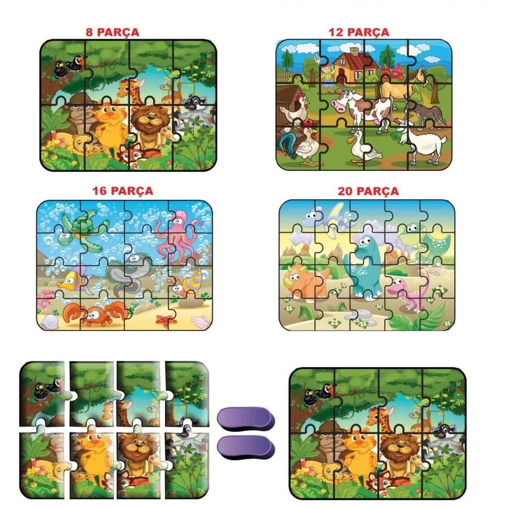 Mey İthalat® 1481 Süper Renkli 4'lü Puzzle - Hayvanlar / 8+12+16+