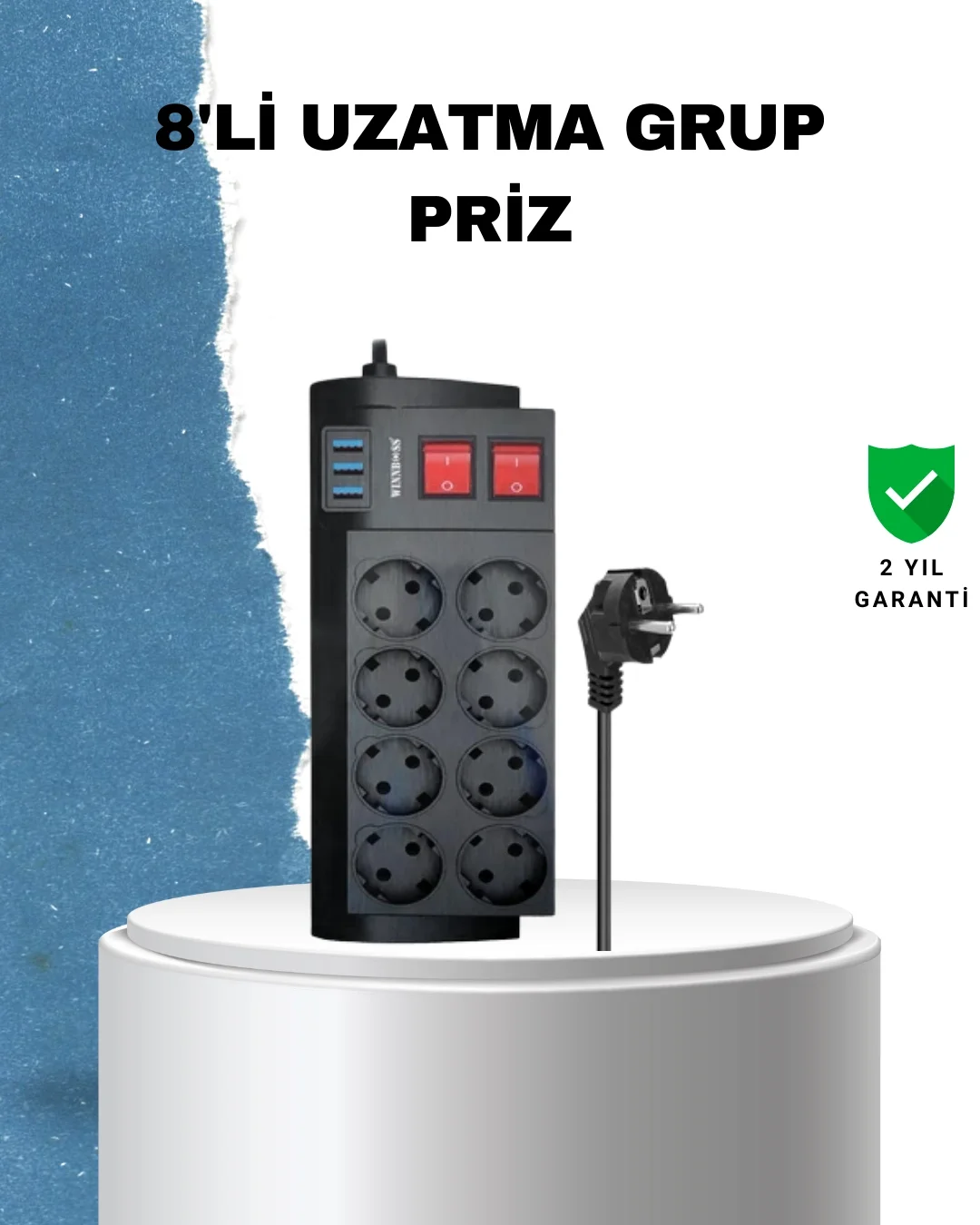 Mey İthalat® 2 Metre Güçlü Çoklu Priz 8 Soket