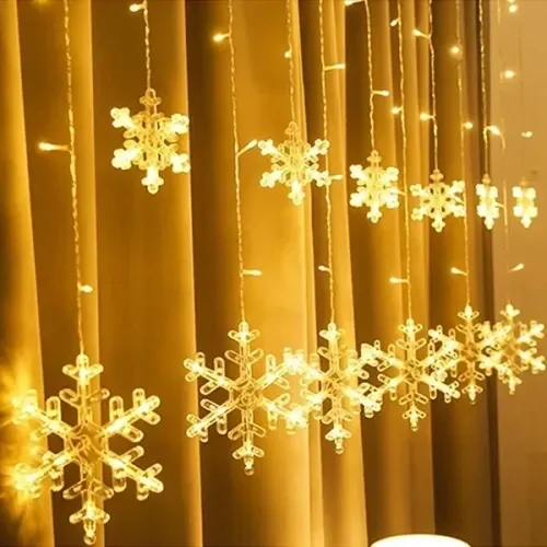 Mey İthalat® 3 Metre Saçaklı Kar Tanesi Perde LED