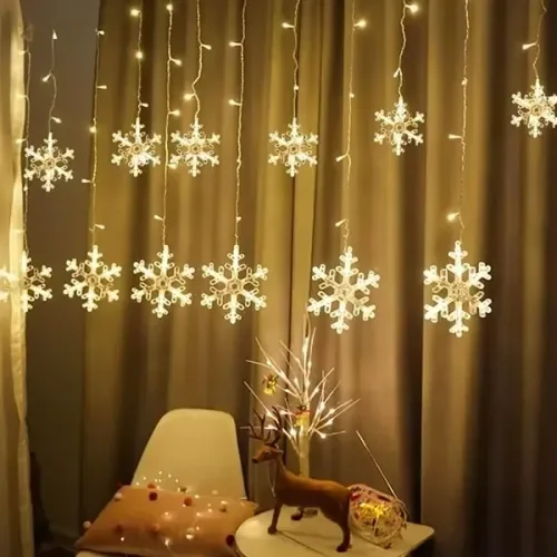 Mey İthalat® 3 Metre Saçaklı Kar Tanesi Perde LED