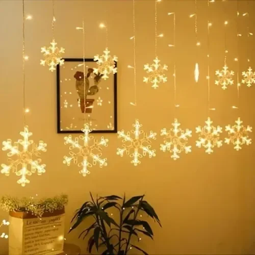 Mey İthalat® 3 Metre Saçaklı Kar Tanesi Perde LED