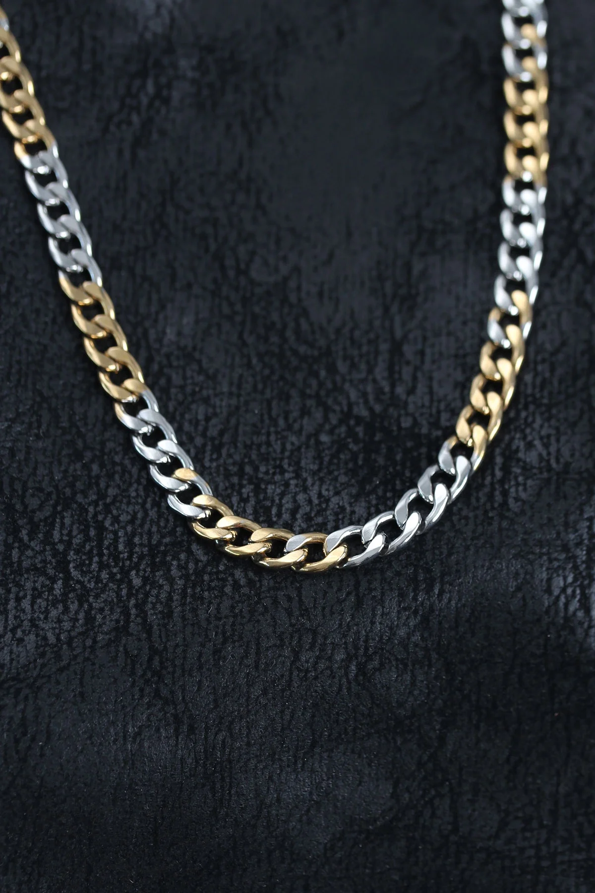 Mey İthalat® 316L Çelik Gümüş ve Gold Renk Curb Erkek Kolye