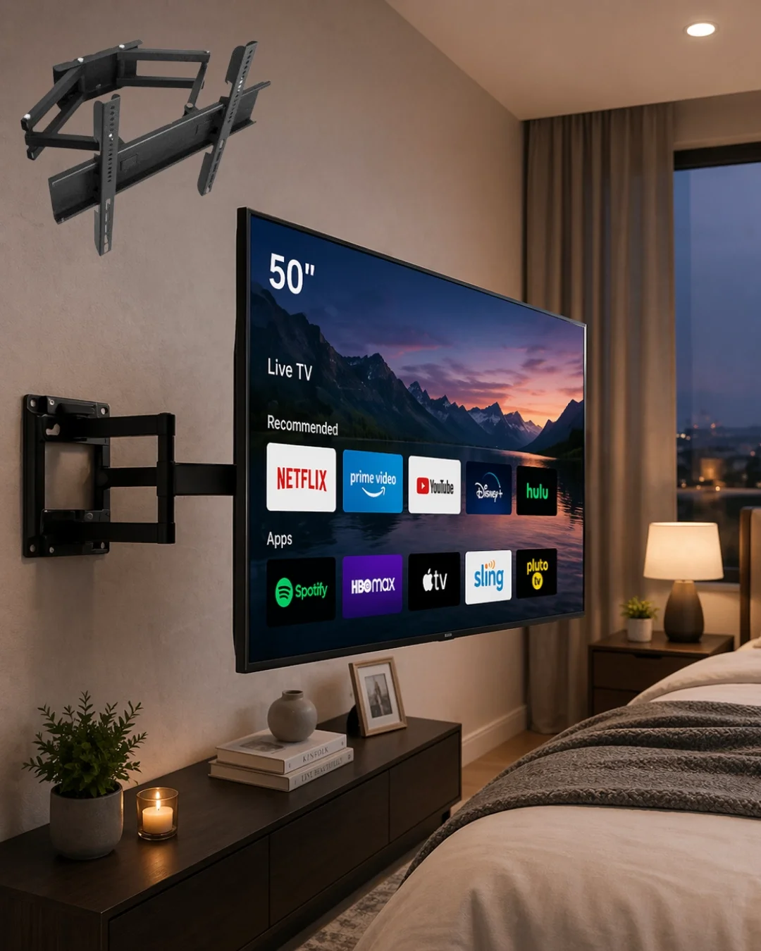 Mey İthalat® 32 55 İnç TV Askı Aparatı Hareketli Duvar Askısı Dön