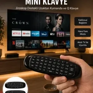 Mey İthalat® 3’ü 1 Arada Kablosuz Hava Mouse Mini Klavye Kumanda 