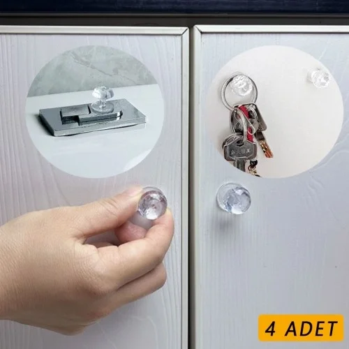 Mey İthalat® 4 Adet Kristal Tasarımlı Çok Amaçlı Yapışkanlı Tutac