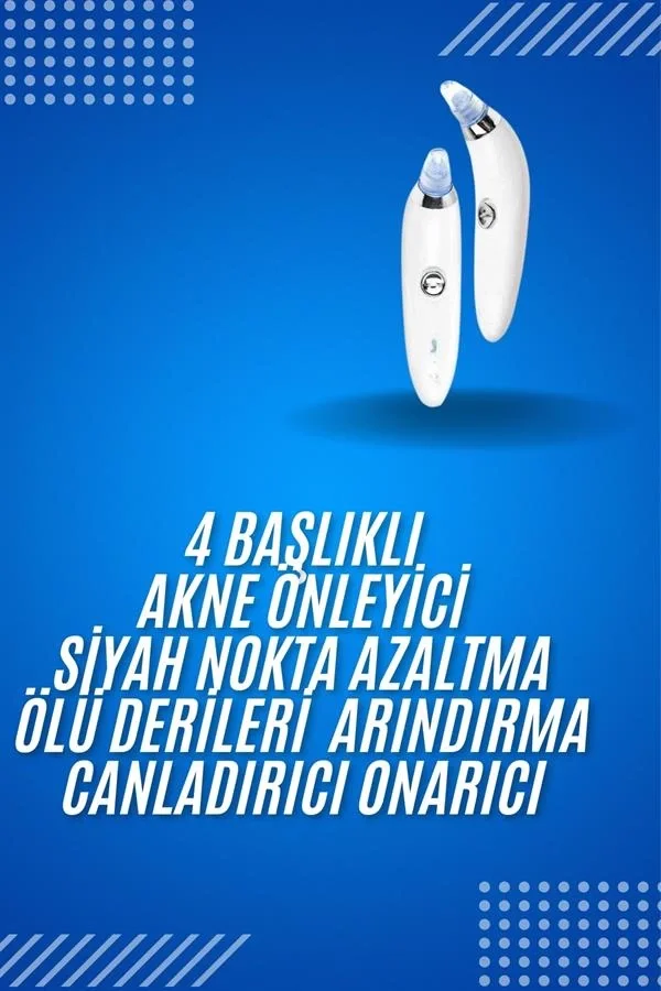 Mey İthalat® 4 Başlıklı Pilli Vakumlu Siyah Nokta Temizleyici Akn