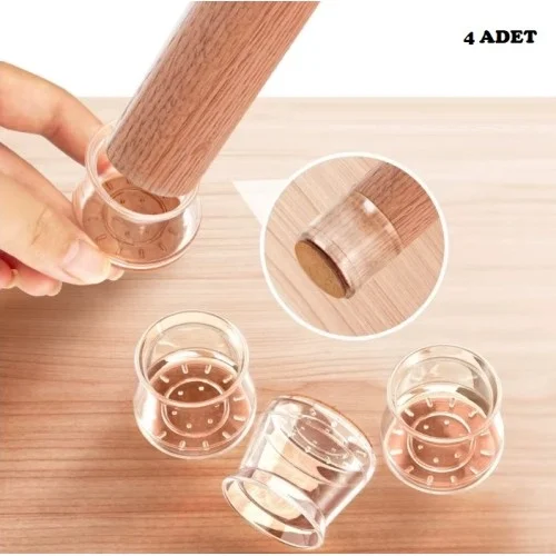 Mey İthalat® 4'lü Keçeli Şeffaf Silikon Sandalye Ayak Koruyucu Se