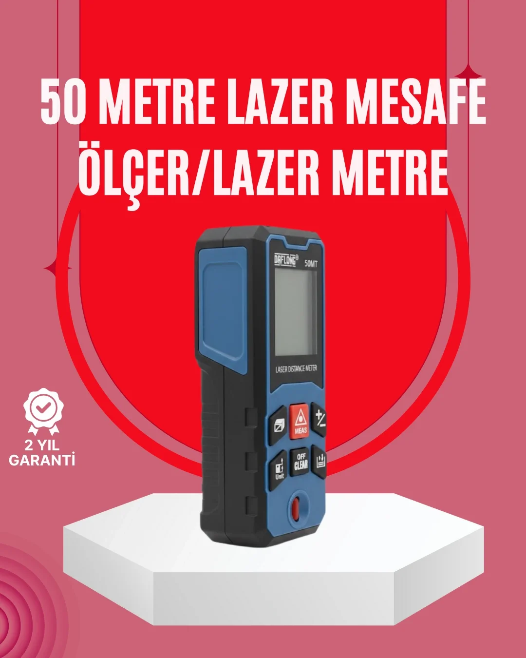 Mey İthalat® 50 Metre Lazer Ölçüm Cihazı Alan ve Mesafe Hesaplama