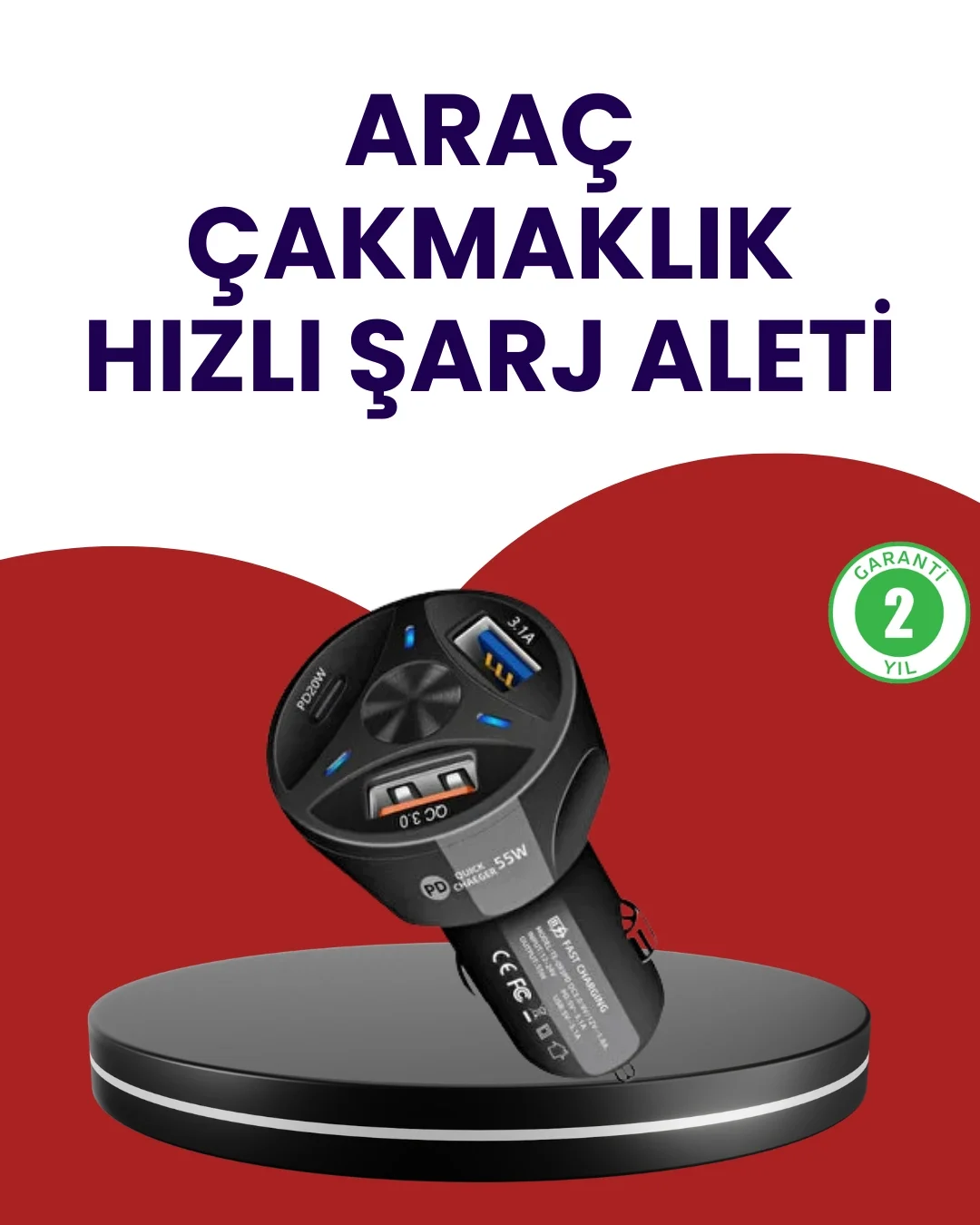 Mey İthalat® 55W PD ve Quick Charge 3.0 Destekli Polygold Araç Şa
