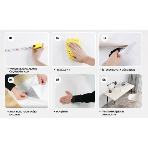 Mey İthalat® 6 Adet Yapışkanlı Beyaz Mermer Desenli Sticker 30x30