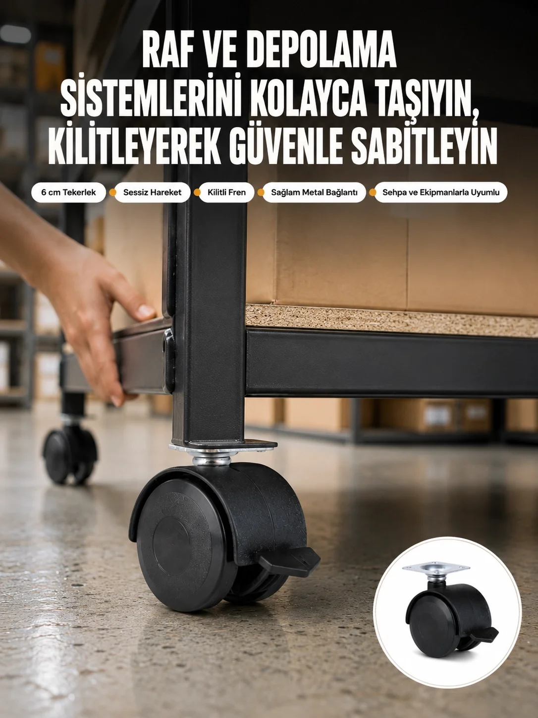 Mey İthalat® 6 cm Kilitli Tekerlek Ayak 4 Adet Sehpa ve Ekipman U