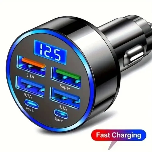Mey İthalat® 6 Portlu Hızlı Araç Şarj Cihazı – 4 USB + 2 Type-C Ç