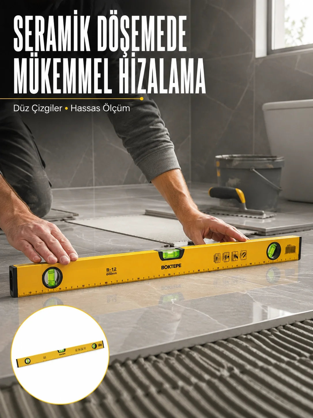 Mey İthalat® 600 mm Su Terazisi Sarı Dayanıklı Gövde Hassas Ölçüm