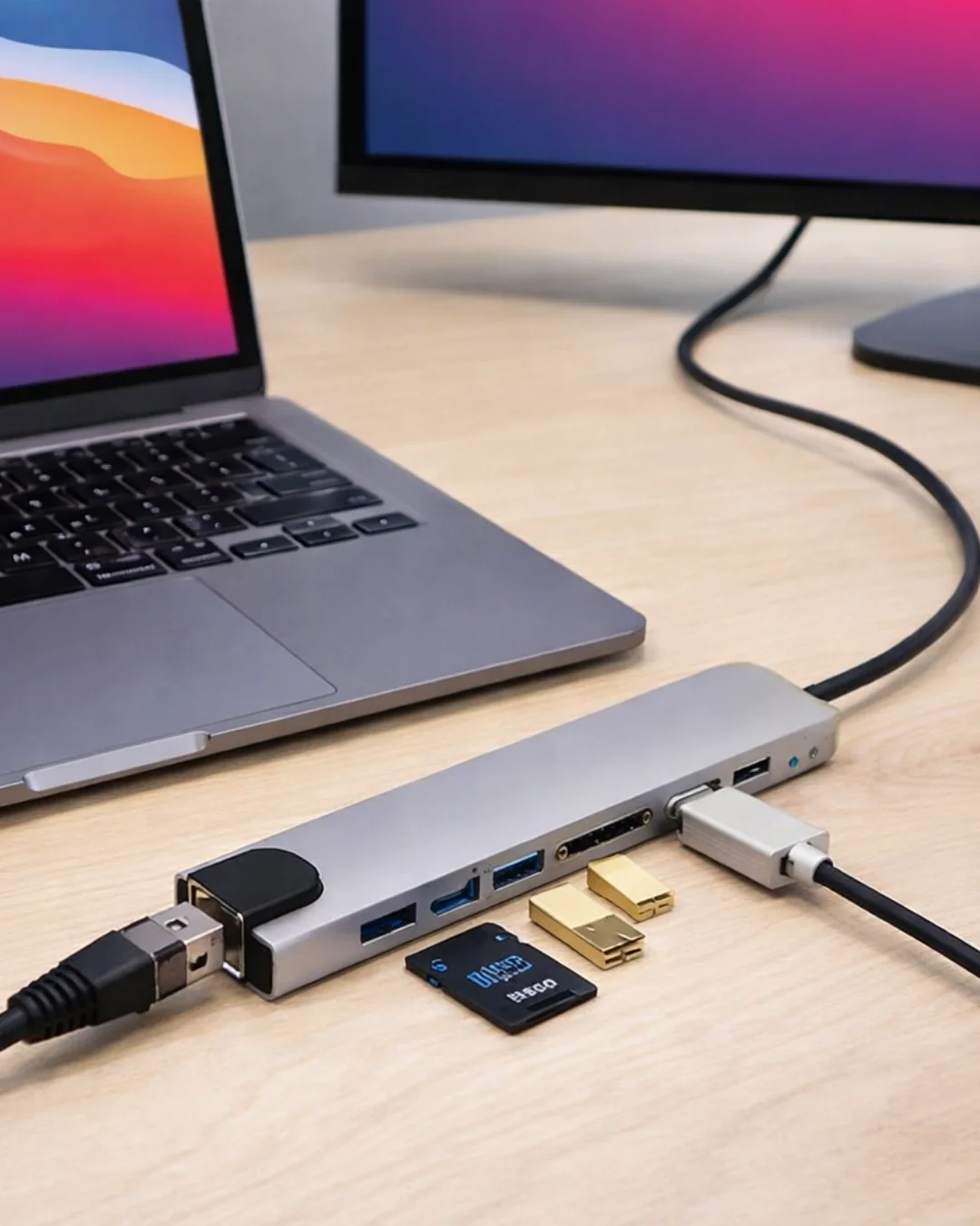 Mey İthalat® 8 Port Type C Hub USB HDMI RJ45 SD TF Kart Okuyucu Ç