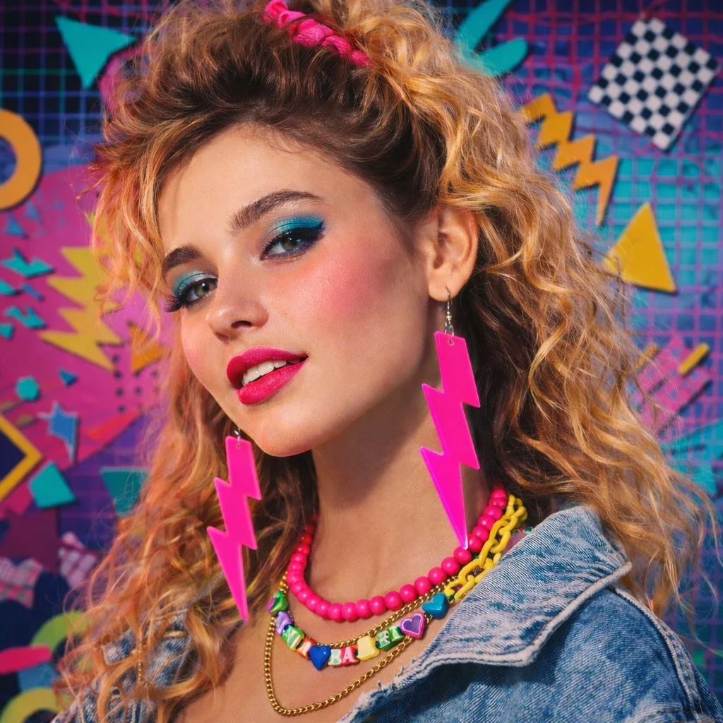 Mey İthalat® 80’ler 90'lar Retro Neon Pembe Şimşek Küpe 10 cm