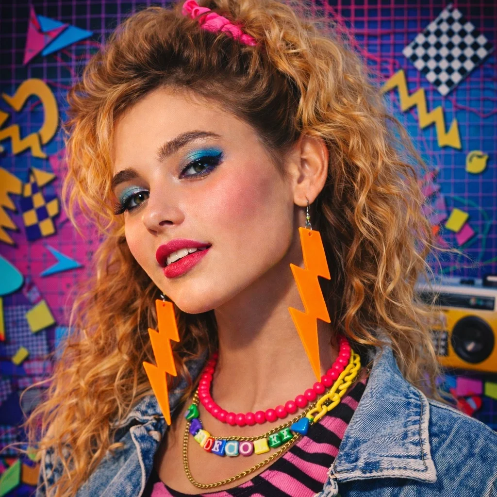 Mey İthalat® 80’ler 90'lar Retro Neon Turuncu Şimşek Küpe 10 