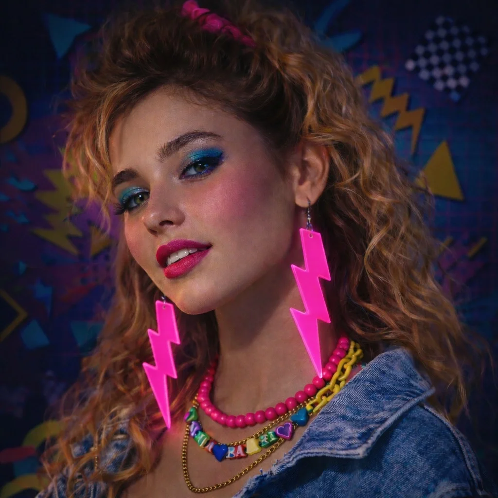 Mey İthalat® 80’ler 90'lar Retro Neon Pembe Şimşek Küpe 10 cm