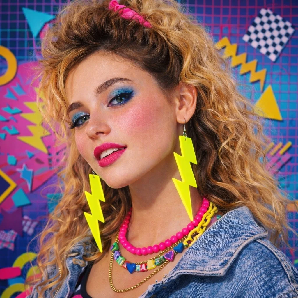 Mey İthalat® 80’ler 90'lar Retro Neon Sarı Şimşek Küpe 10 cm
