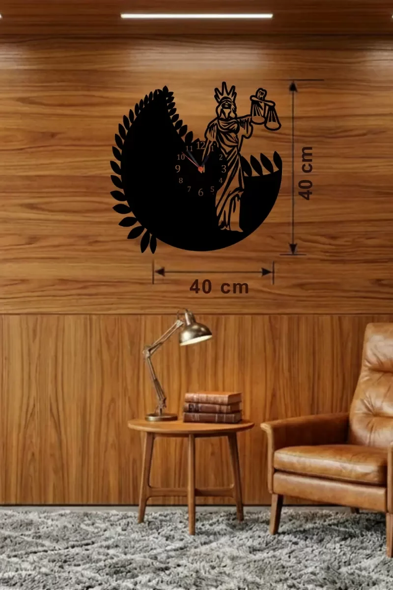 Mey İthalat® Adalet Tanrıçası Themis Tasarım Ahşap Duvar Saati - Mey İthalat® Adalet Tanrıçası Themis Tasarım Ahşap Duvar Saati -