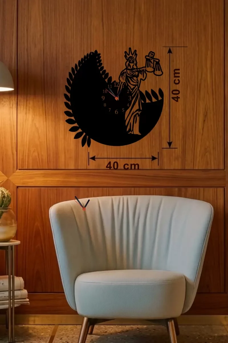 Mey İthalat® Adalet Tanrıçası Themis Tasarım Ahşap Duvar Saati - Mey İthalat® Adalet Tanrıçası Themis Tasarım Ahşap Duvar Saati -