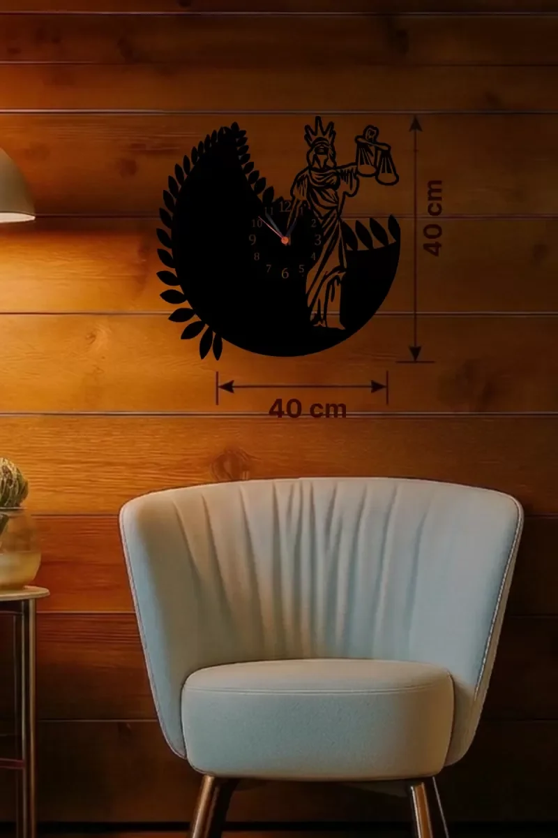 Mey İthalat® Adalet Tanrıçası Themis Tasarım Ahşap Duvar Saati - Mey İthalat® Adalet Tanrıçası Themis Tasarım Ahşap Duvar Saati -