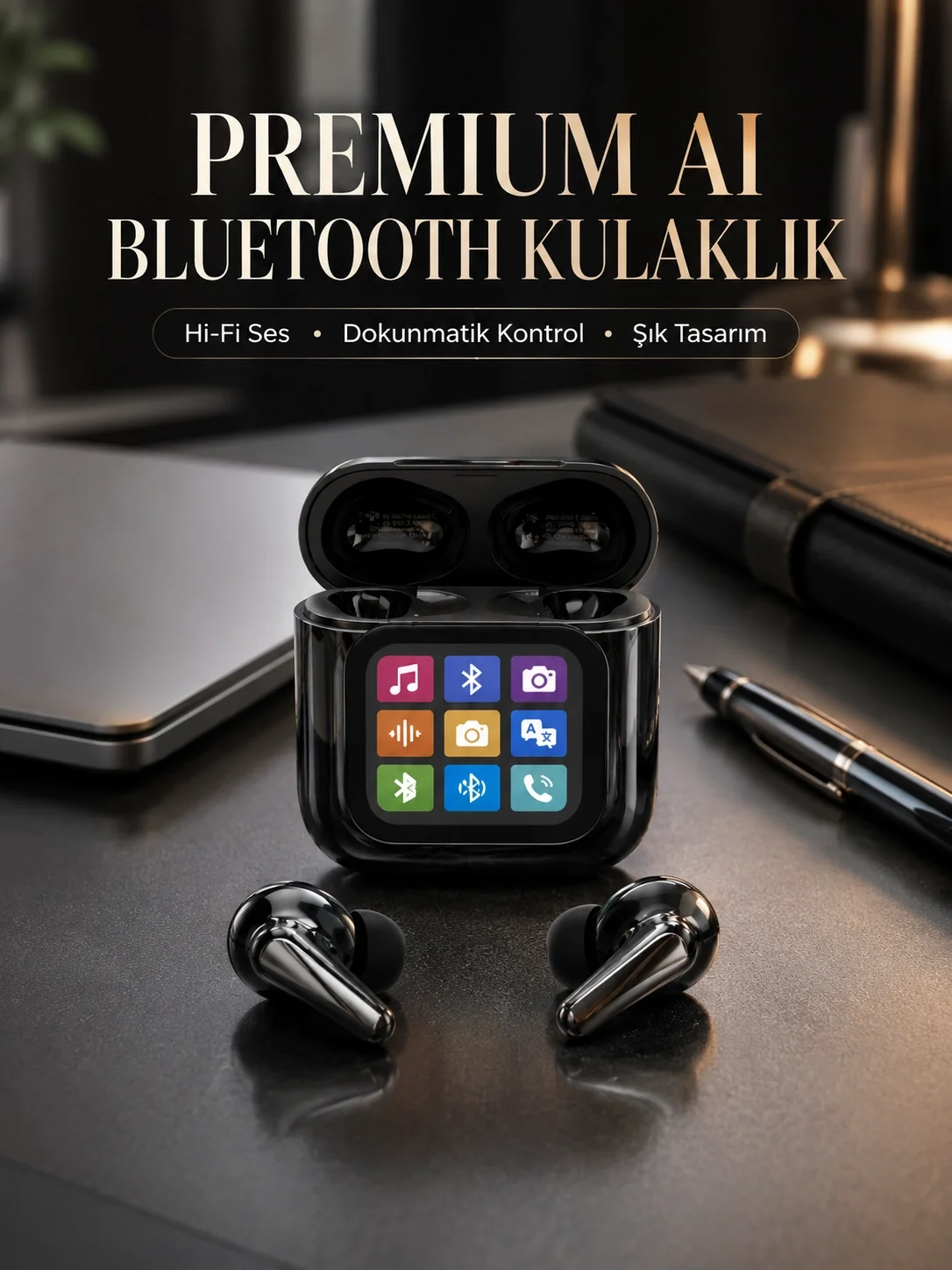 Mey İthalat® AI Destekli Dokunmatik Ekranlı Kablosuz Bluetooth Ku