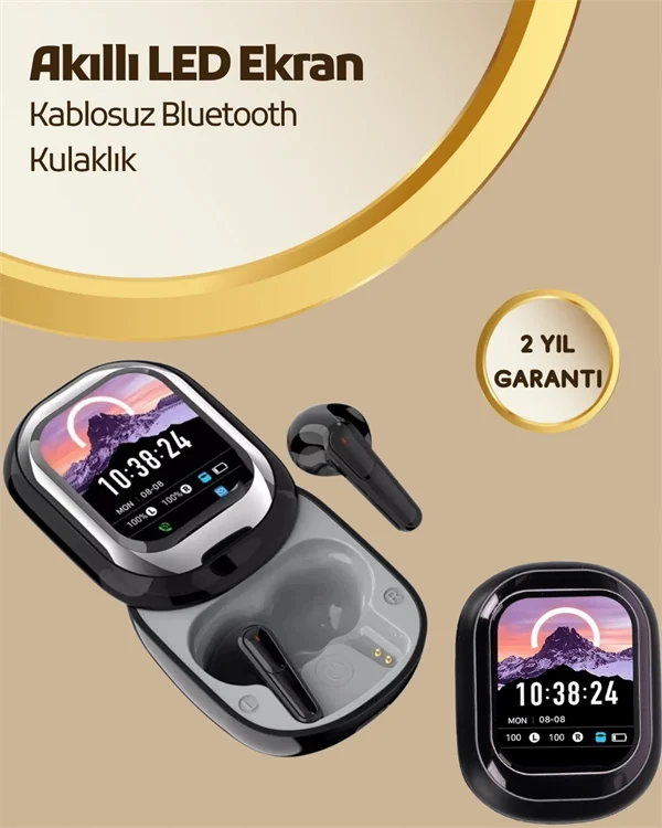 Mey İthalat® Akıllı Ekranlı Bluetooth 5.4 Kablosuz Kulaklık – Dok