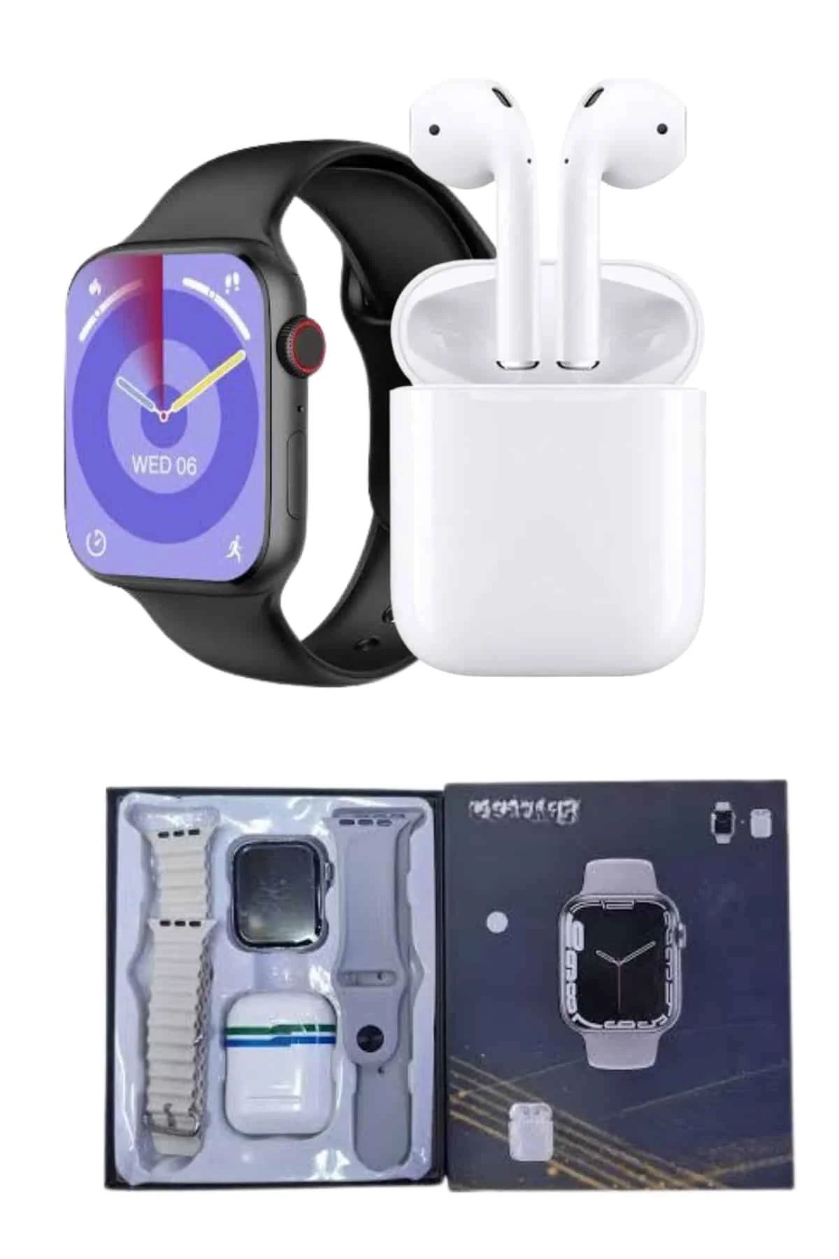 Mey İthalat® Akıllı Saat Gümüş Kasa Bluetooth Kulaklık Hediyeli Ç