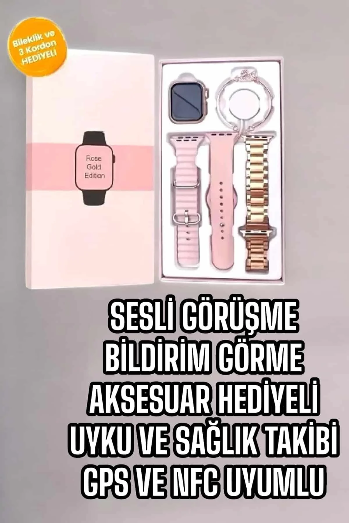 Mey İthalat® Akıllı Saat Amoled Ekran 3 Kordonlu Aksesuar Hediyel
