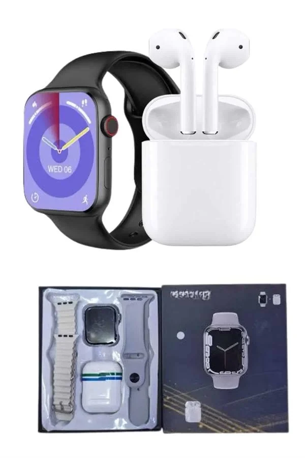 Mey İthalat® Akıllı Saat Gümüş Kasa Bluetooth Kulaklık Hediyeli Ç