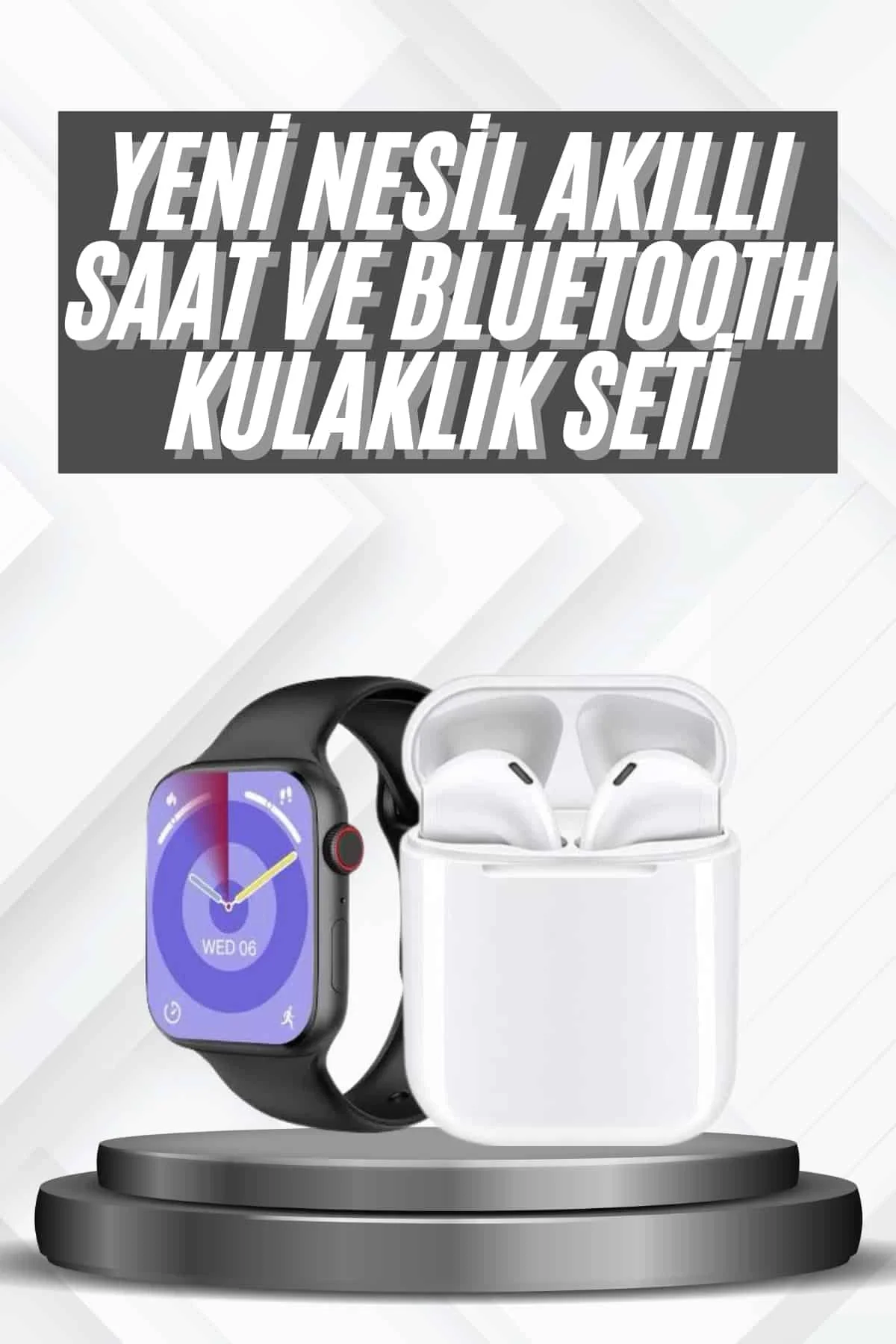 Mey İthalat® Akıllı Saat Gümüş Kasa Bluetooth Kulaklık Hediyeli Ç