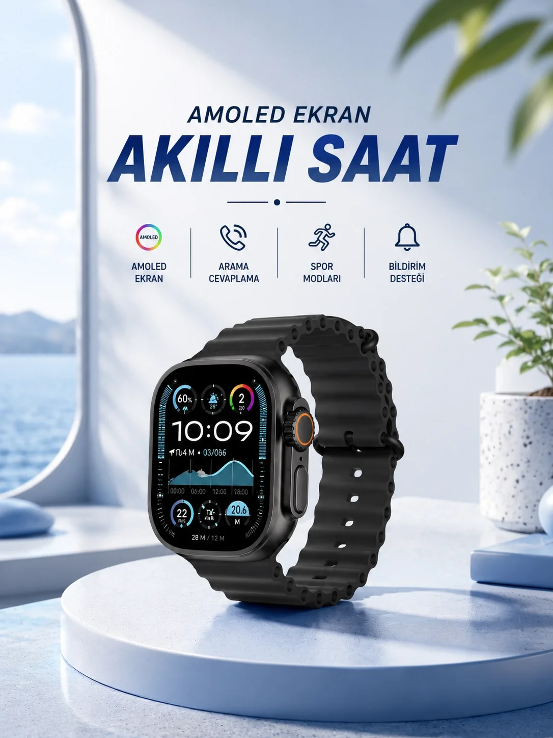 Mey İthalat® Akıllı Saat Bluetooth Bağlantılı NFC ve GPS Uyumlu N