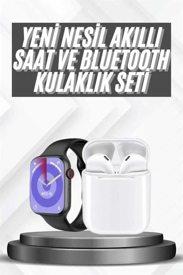 Mey İthalat® Akıllı Saat Gümüş Kasa Bluetooth Kulaklık Hediyeli Ç