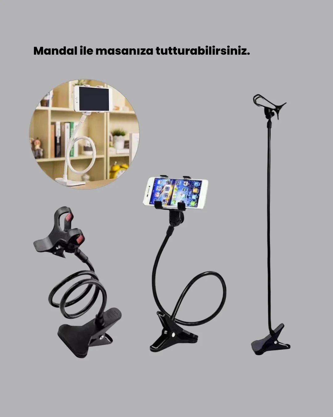 Mey İthalat® Akrobat Masaüstü Mandallı Telefon Tutucu 360 Derece 