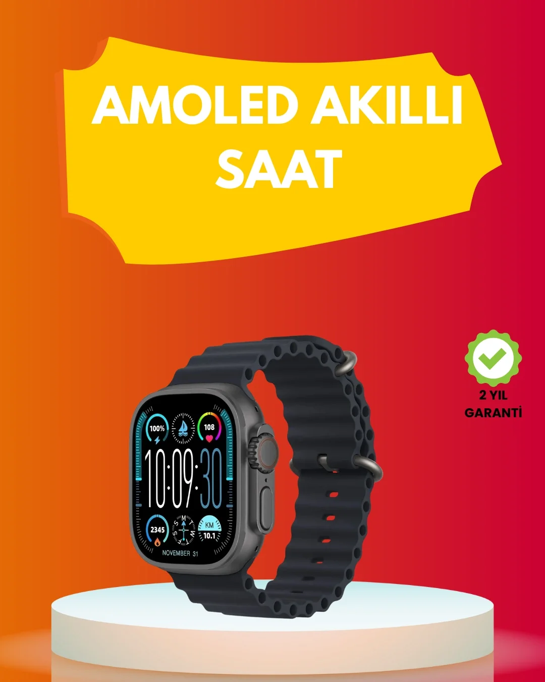 Mey İthalat® AMOLED Ekran 49mm Ultra Tasarım 3 Kordonlu Akıllı Sa
