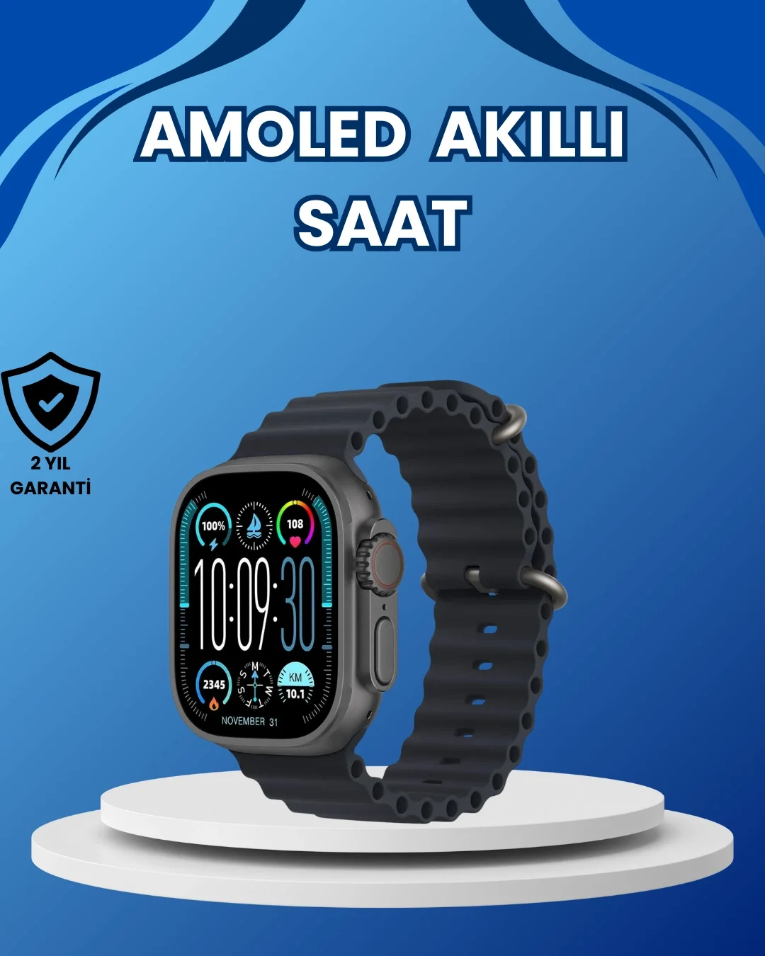 Mey İthalat® AMOLED Ultra Akıllı Saat 15 Gün Batarya Güçlü Ekran