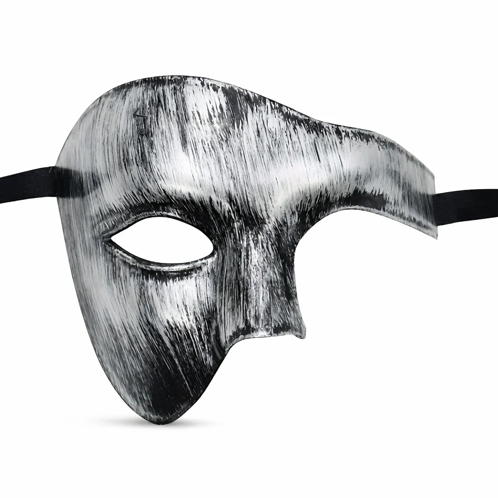 Mey İthalat® Antik Eskitme Gümüş Erkek Yarım Maske - Phantom &amp
