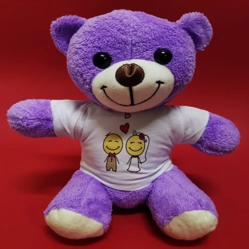 Mey İthalat® Aşık Çiftler Tişörtlü Mor Peluş Ayıcık