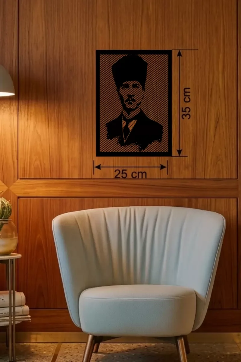 Mey İthalat® Atatürk Line Art Metal Görünümlü Ahşap Tablo - Moder