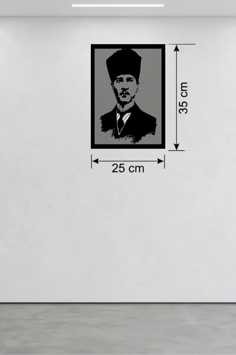 Mey İthalat® Atatürk Line Art Metal Görünümlü Ahşap Tablo - Moder