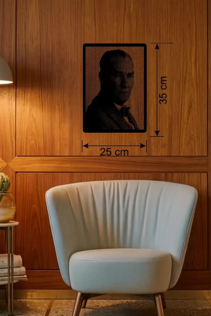 Mey İthalat® Atatürk Line Art Metal Görünümlü Ahşap Tablo - Moder
