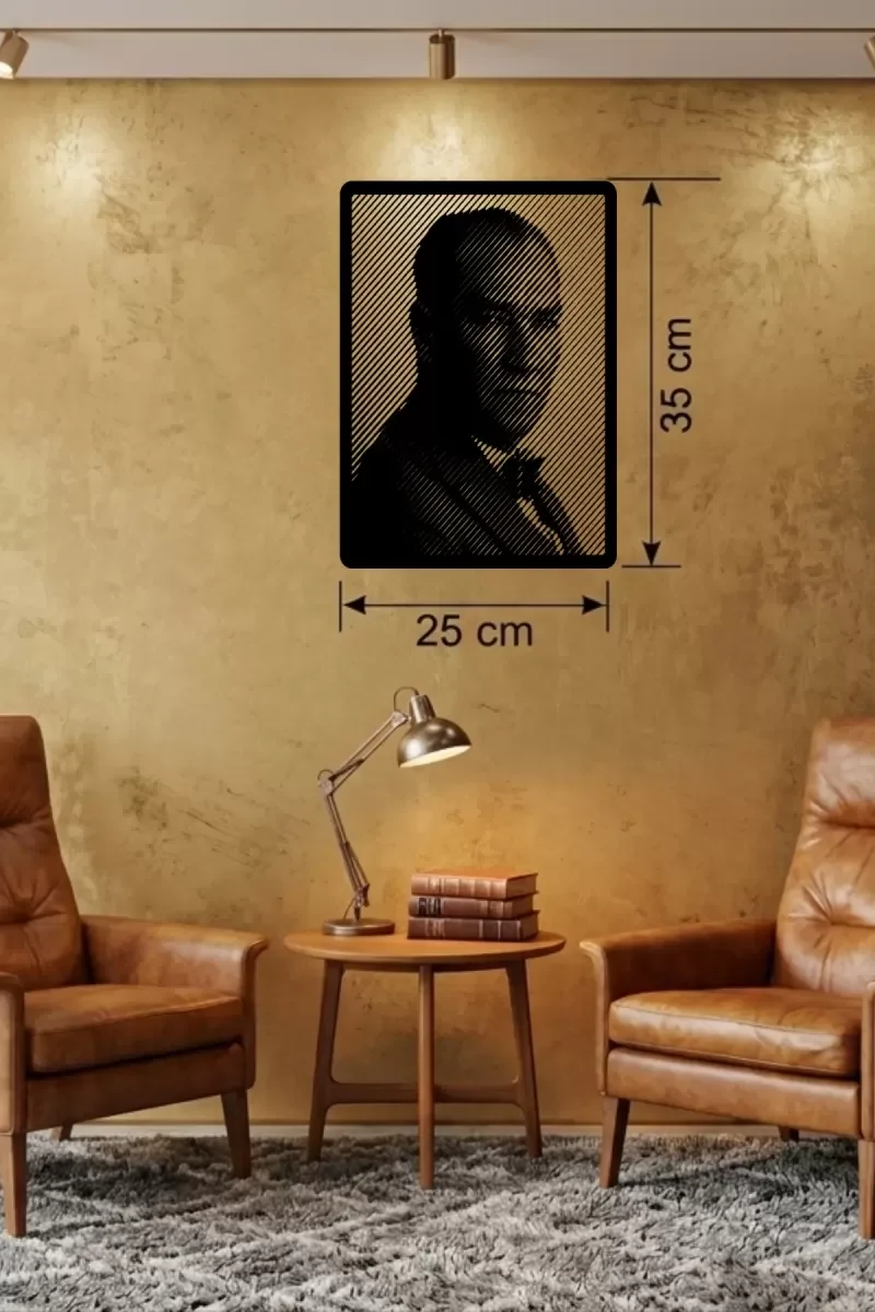 Mey İthalat® Atatürk Line Art Metal Görünümlü Ahşap Tablo - Moder