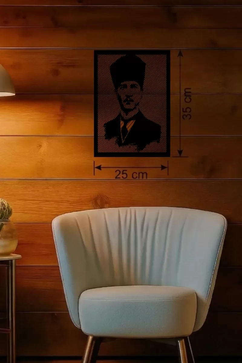 Mey İthalat® Atatürk Line Art Metal Görünümlü Ahşap Tablo - Moder