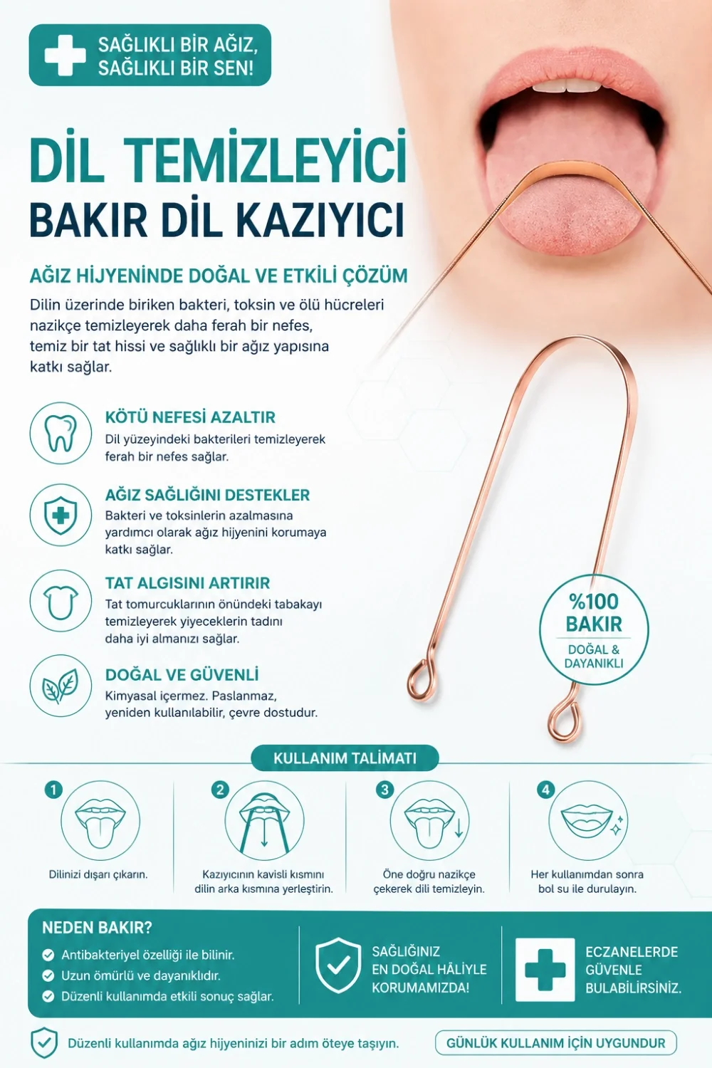 Mey İthalat® Bakır Dil Temizleme Aparatı – Dil Temizleyici – Ağı Mey İthalat® Bakır Dil Temizleme Aparatı – Dil Temizleyici – Ağı
