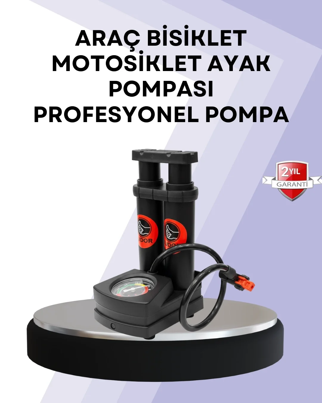 Mey İthalat® Basınç Saatli Ayak Pompası Bisiklet ve Araç Uyumlu