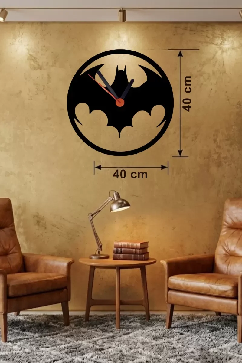 Mey İthalat® Batman Yarasa Logolu Ahşap Duvar Saati - 40x40 cm De Mey İthalat® Batman Yarasa Logolu Ahşap Duvar Saati - 40x40 cm De
