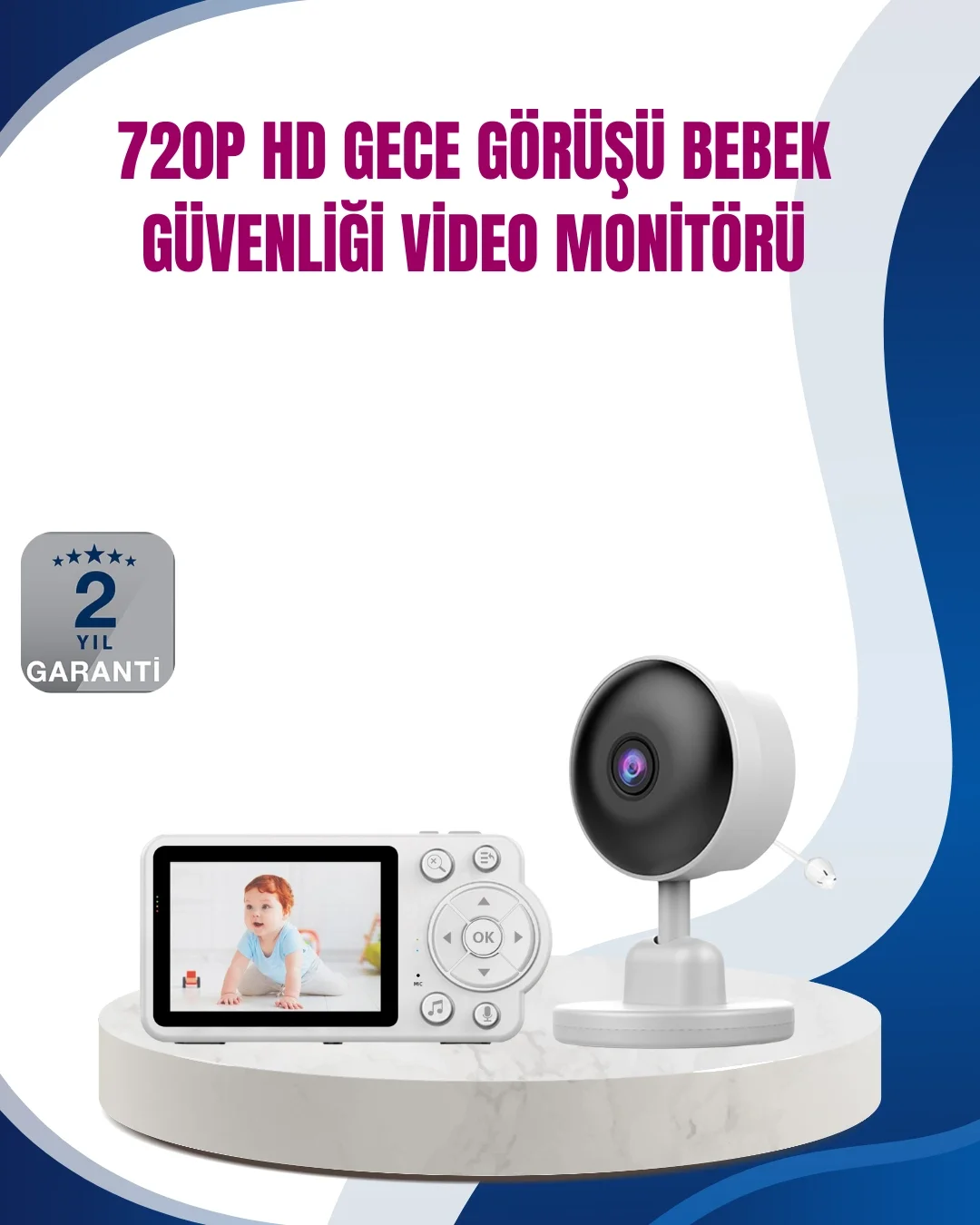 Mey İthalat® Bebek Monitörü Cry Detection ve HD Gece Görüş Destek