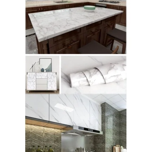 Mey İthalat® Beyaz Mermer Desenli Yapışkanlı Tezgah Folyosu